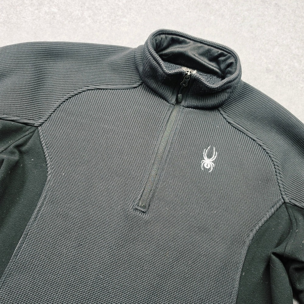 Spyder Mens Black Waffle Knit Fleece Hybrid Quarter Zip Pullover Jacket